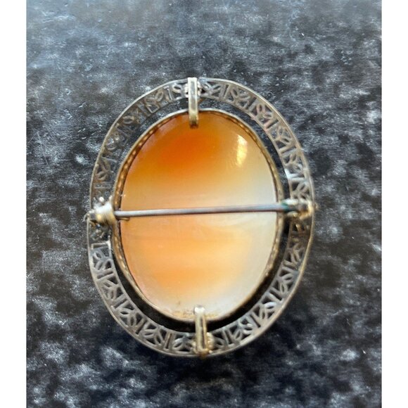 Antique Italian Shell Cameo Sterling Silver Pin or Pendant 4 Tiny Sapphires - Picture 2 of 4